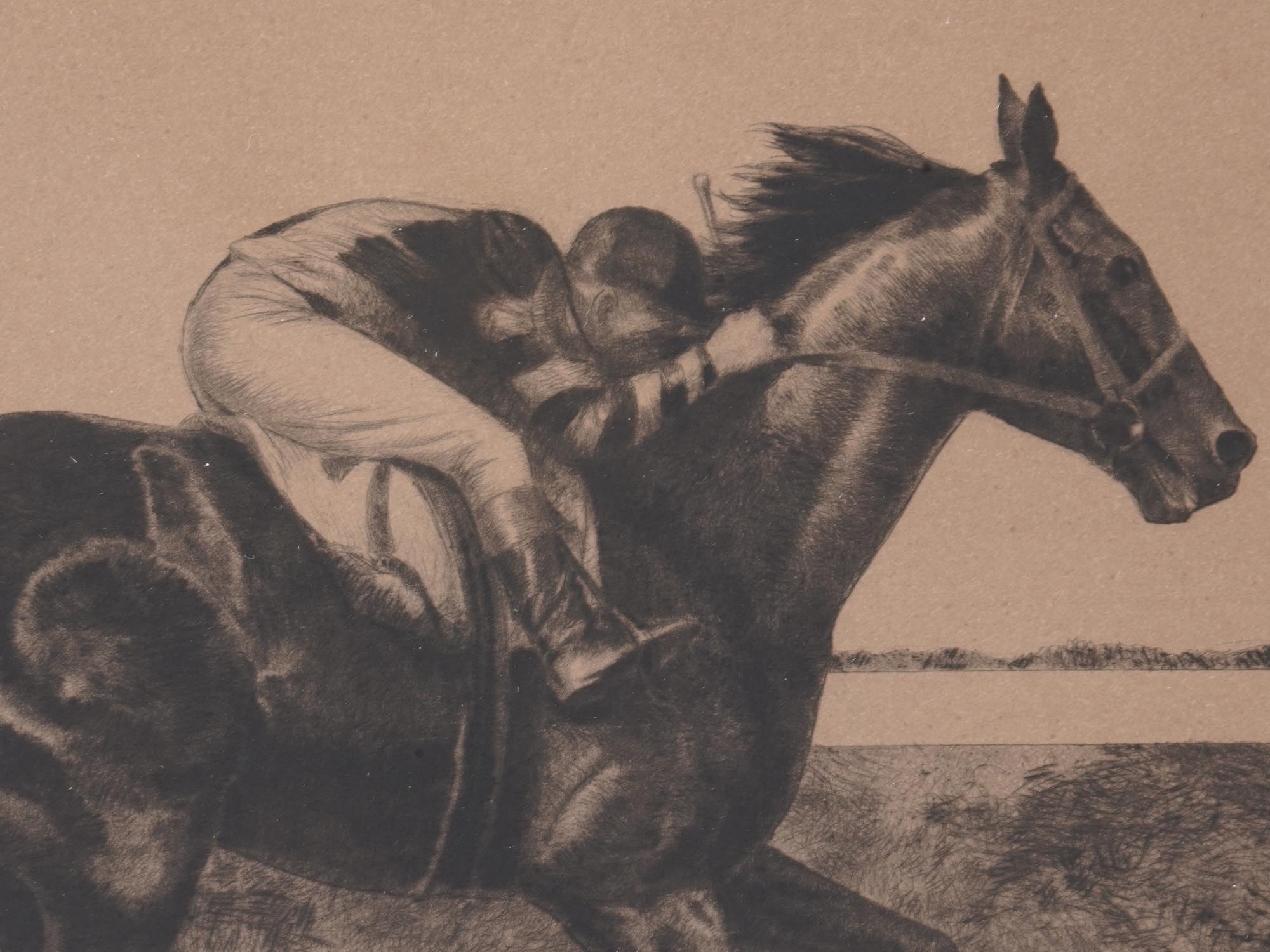 AMERICAN WAR HORSE RACING ETCHING BY C W ANDERSON PIC-1